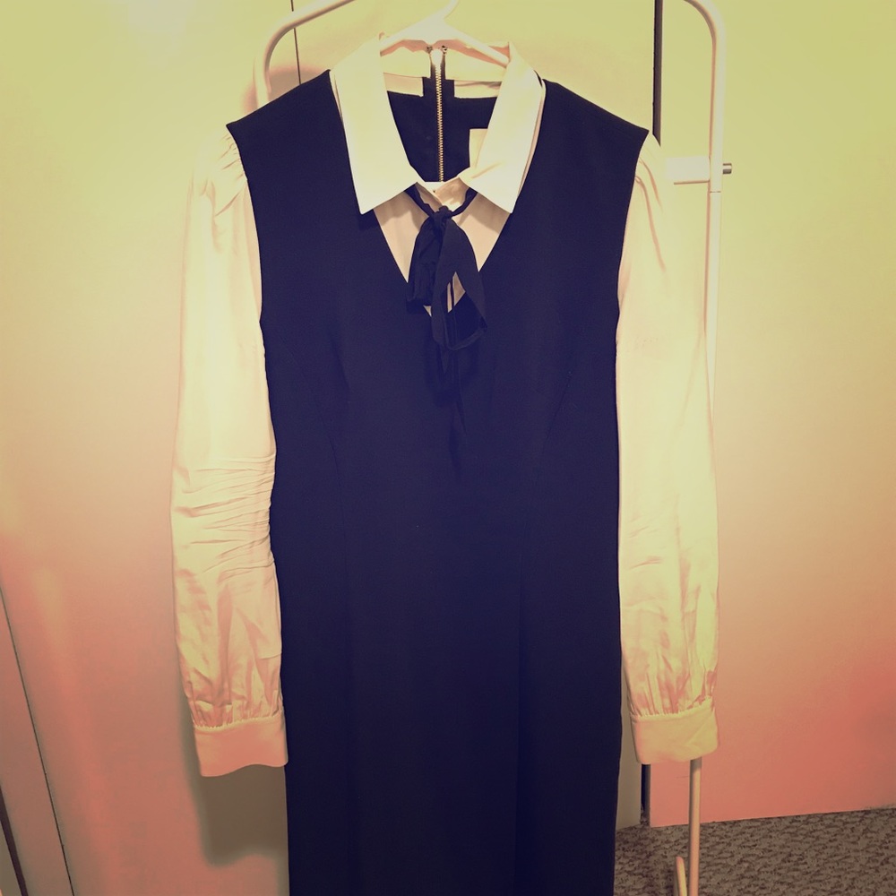 Kate Spade Black white collar dress silk sleeve